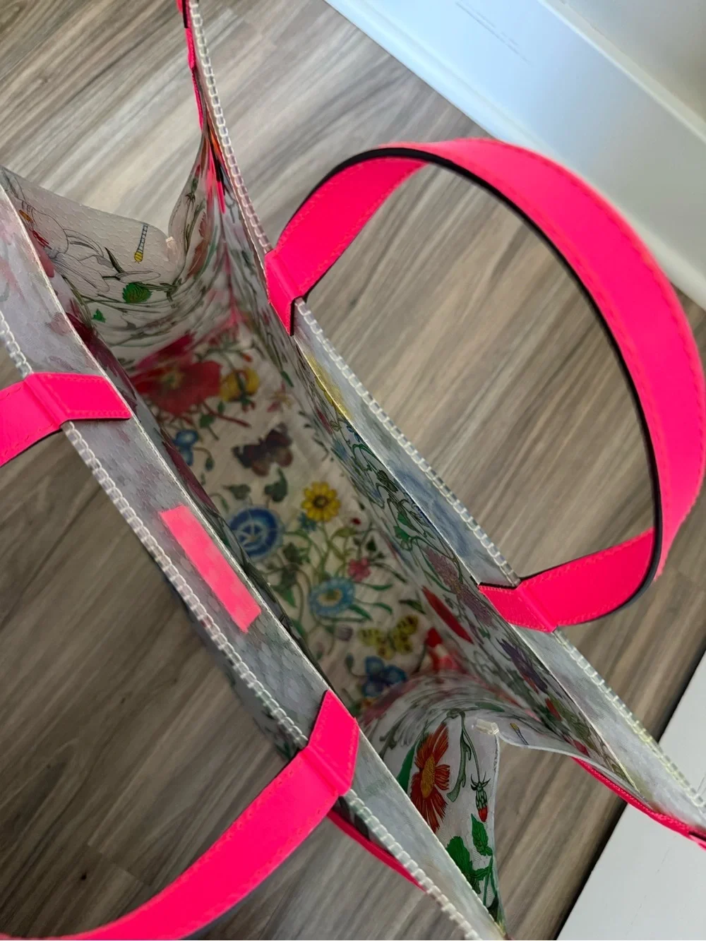Gucci Floral Clear Tote with Hot Pink Trim